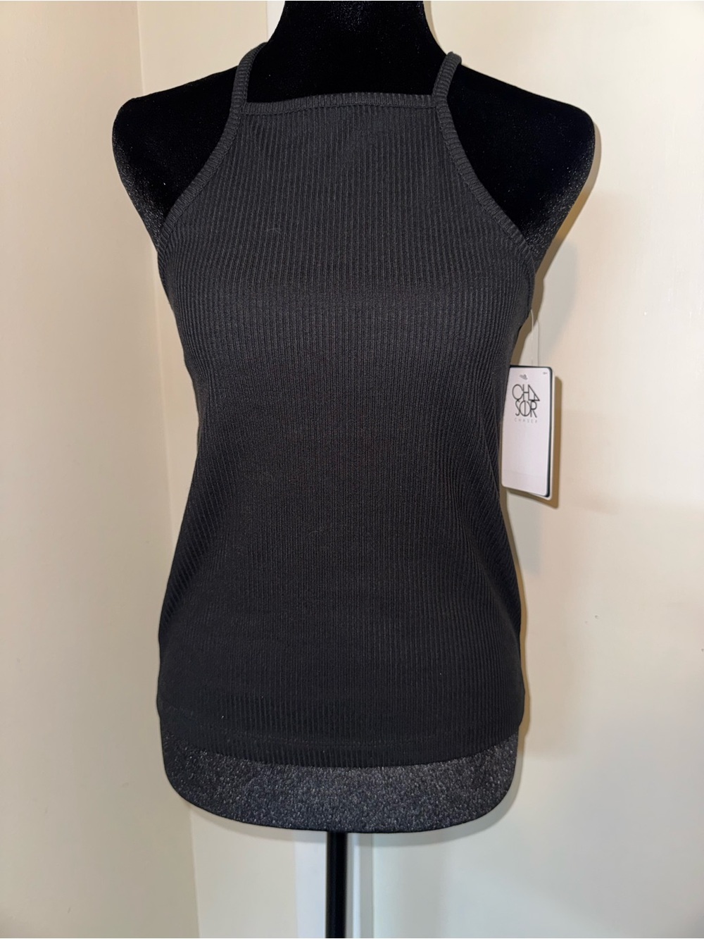 NWT Chaser True Black Ribbed High Neck Tank Top XS